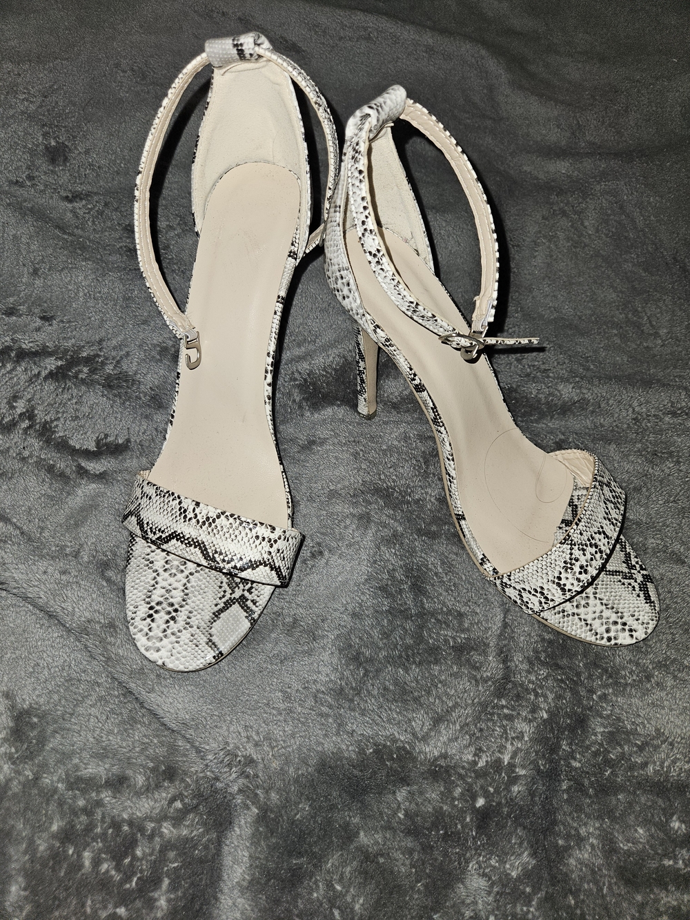Women's Snake-Print Ankle Strap Heels - White/Black